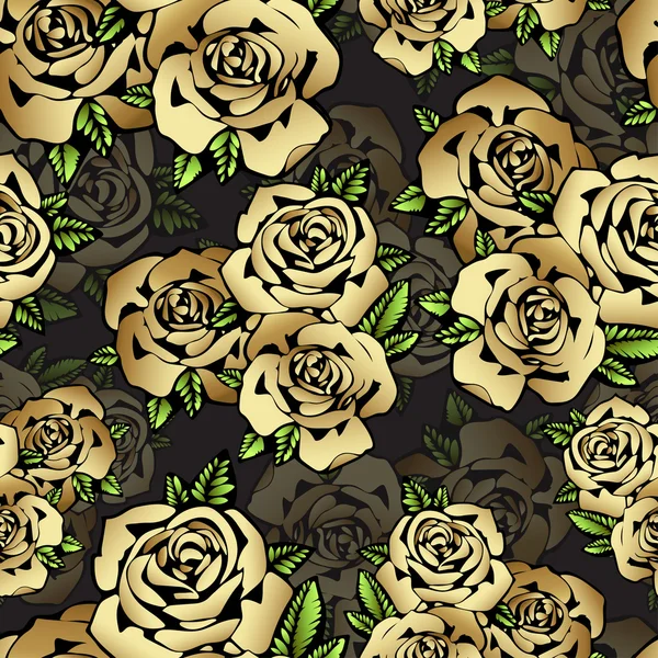 Gold Rose Blumen nahtloses Muster, Vektor Hintergrund. Luxusdesign, teure Basis. für Textilien, Stoff, Tapeten — Stockvektor