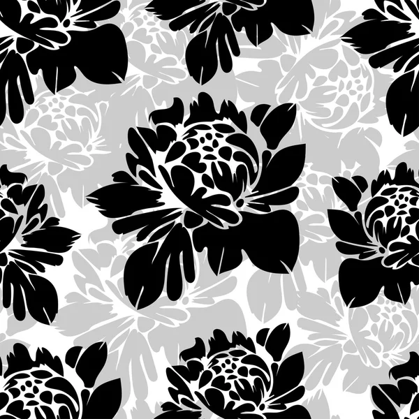 Abstract black and white flowers seamless pattern. Vintage monochrome floral background.  buds on a  . For the fabric design, wallpaper, wrap — Stock Vector