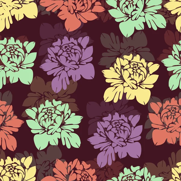 Abstract multicolored flowers seamless pattern. Vintage floral background. Multicolor buds on a burgundy . For the fabric design, wallpaper, wrap — Stock Vector