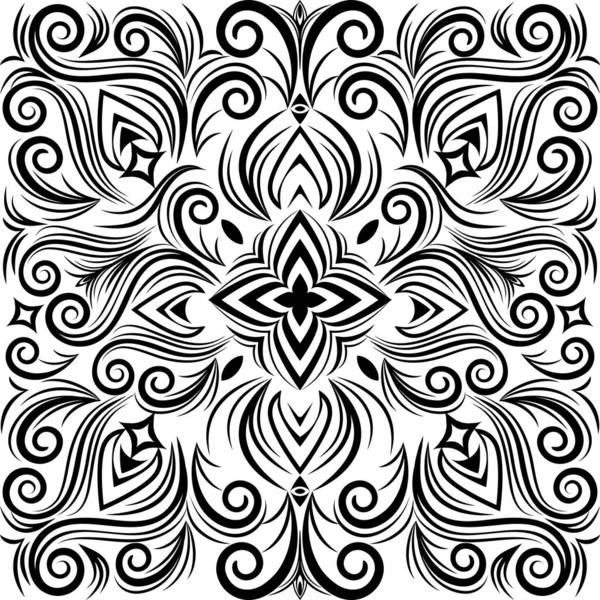 Wektor Abstrakcyjny Czarno Biały Ornament Krzywa Wiruje Bezszwowy Wzór Kwiatami — Zdjęcie stockowe
