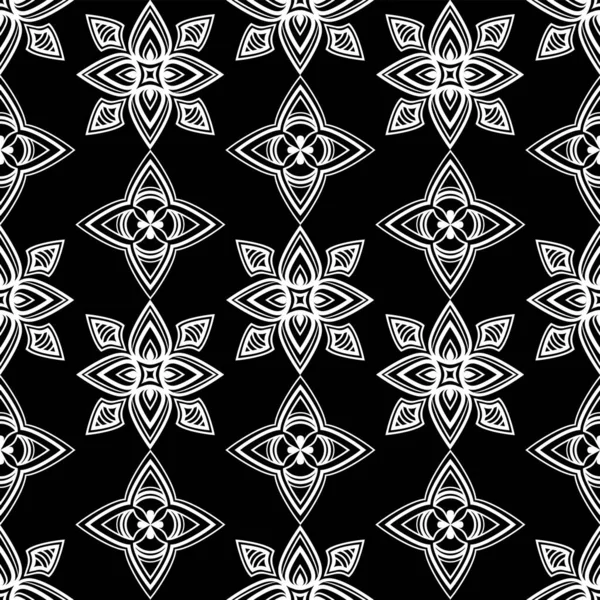 Abstraktes Schwarz Weißes Ornament Orientalische Rundungen Nahtlose Muster Mit Blumen — Stockfoto