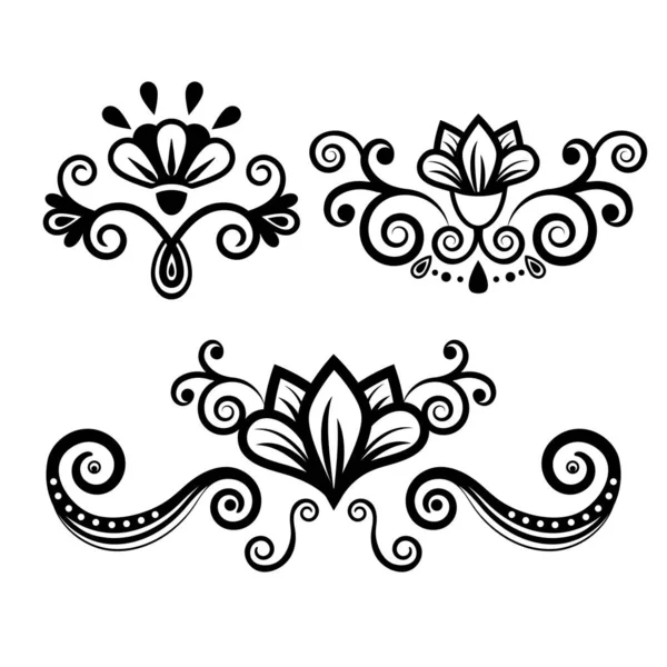 추상적 꽃장식 곱슬곱슬 소용돌이 나뭇잎 장식적 문신이 그림을 배경에 놓는다 — 스톡 사진