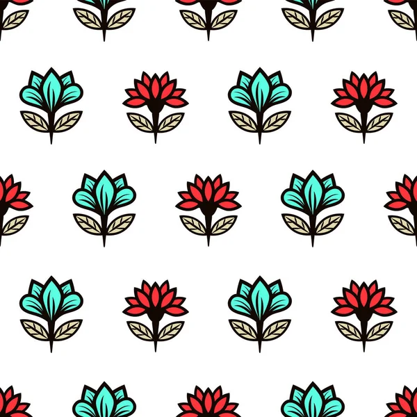 Floral Seamless Pattern Stylish Colorful Blooming Background Cute Red Turquoise — Stock Photo, Image