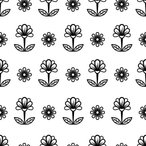 Floral Line Seamless Pattern Black White Drawing Monochrome Blooming Coloring — Stock Photo, Image