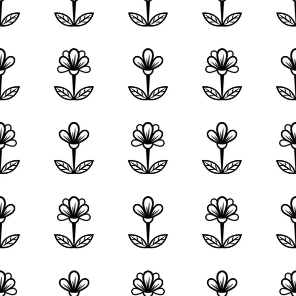 Florale Linie Nahtloses Muster Schwarz Weiß Zeichnung Monochrom Blühend Farbskizze — Stockfoto