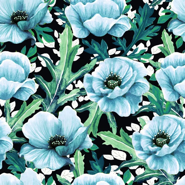 Poppy flowers watercolor seamless pattern