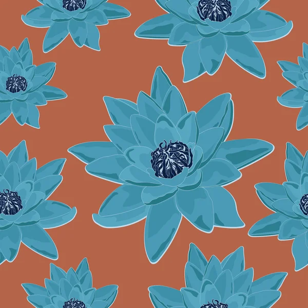 Nahtlose Textur aus blauen Seerosenblüten. Retro. Vektorillustration — Stockvektor