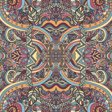 Boho chic, vintage etnik süsleme. Soyut çiçek bitki doğal desen. Çok renkli dekoratif öğeler. Hippi, Hint, fantezi, oryantal desen. Tekstil baskı, kumaş tasarımı, duvar kağıdı, kaydırma