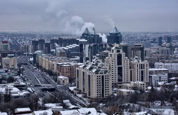 Pohled Město Almaty Zimním Ránu — Stock fotografie