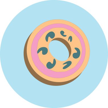 Mavi daire arka planında pembe karamelli donut çizimi