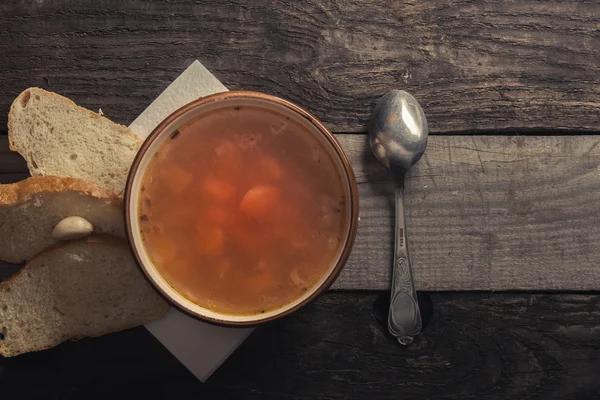 Still life. Soup and bread — Stock Photo, Image