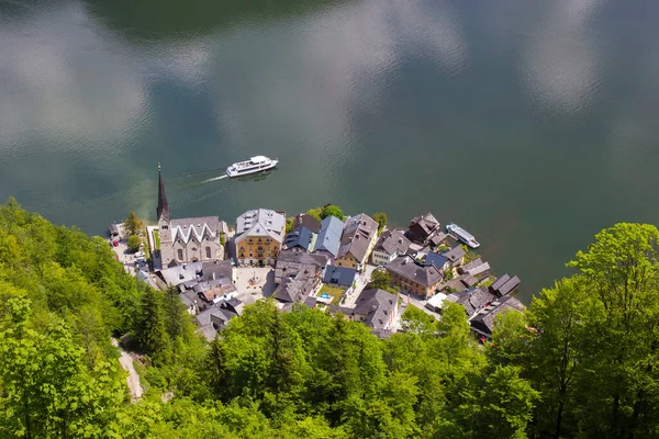 Vista Aérea Pueblo Hallstatt Con Lago Hallstatt Austria — Foto de Stock