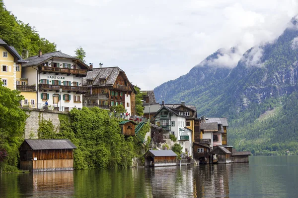 Vista Famosa Aldeia Montanha Hallstatt Com Lago Hallstatter Veja — Fotografia de Stock