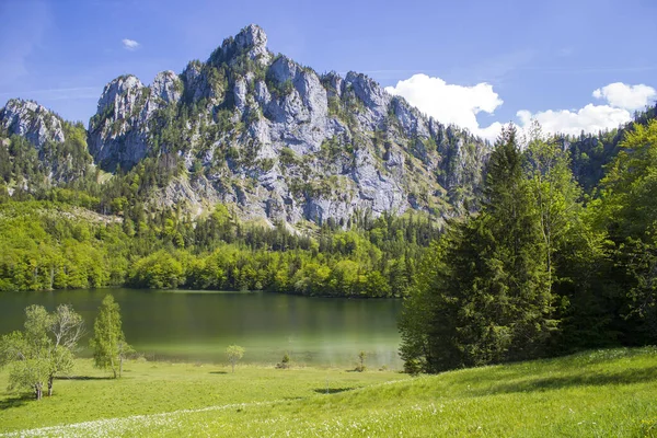 Vista Sobre Lago Laudachsee Montanha Katzenstein Perto Gmunden Áustria — Fotografia de Stock