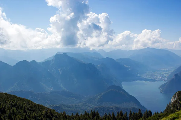 Traunsee Und Alpen Von Traunstein Oberösterreich Österreich Aus Gesehen — Stockfoto