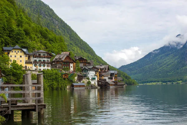 Vista Famosa Aldeia Montanha Hallstatt Com Lago Hallstatter Veja — Fotografia de Stock