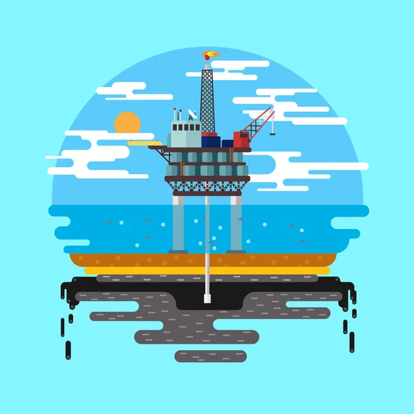 Oil platform sea Vector flat — Stock Vector