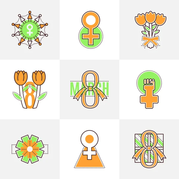 Flat line icons March 8 — Stock Vector