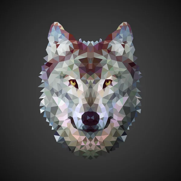 オオカミの低ポリ肖像側光 — ストックベクタ