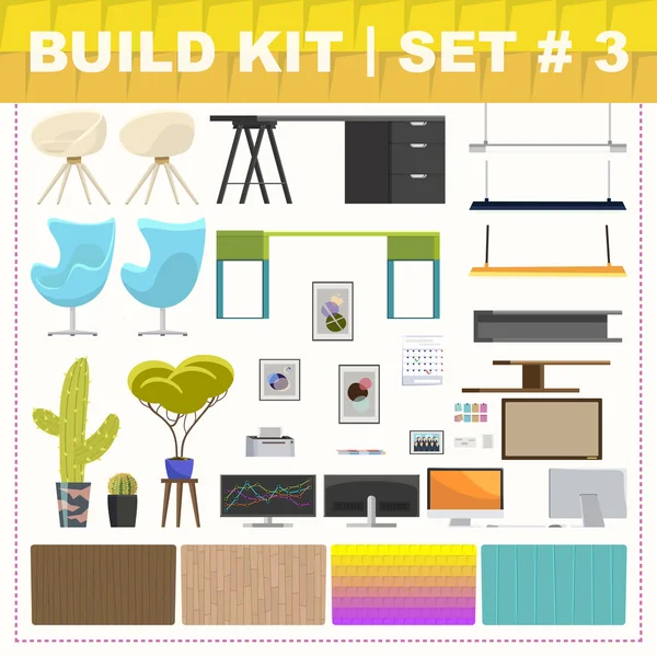 Kit de construcción 3 muebles de oficina — Vector de stock