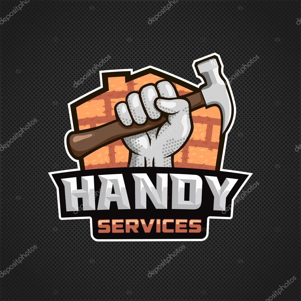 Modern professional handy services logo with hand holding hammer