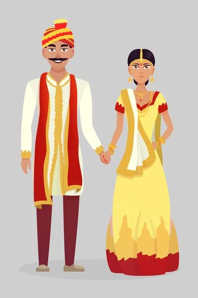 卡通印度婚礼情侣 — 图库矢量图片