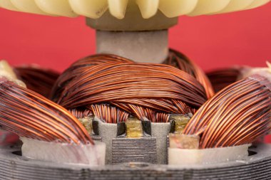 Elektrikli motorun soğutma iticileri kapanıyor. Elektrikli motor rotoru.