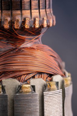 Elektrikli motorun bakır değiştirici çubuğu. Elektrikli motor rotoru.