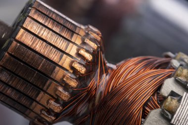 Elektrikli motorun bakır değiştirici çubuğu. Elektrikli motor rotoru.