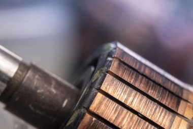 Elektrikli motorun bakır değiştirici çubuğu. Elektrikli motor rotoru.