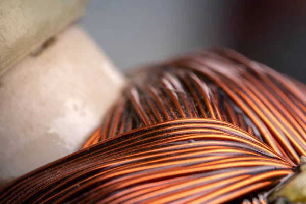 Rotor of an electric motor close up. Copper motor windings.