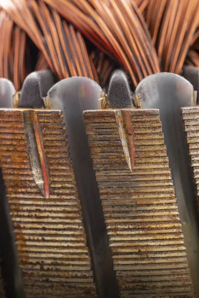 Rotor of an electric motor close up. Copper motor windings.