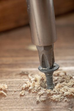 Kendi kendine dokunan vida, tahta bir tahtaya vidalanmış. Tahta için vida