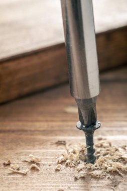 Kendi kendine dokunan vida, tahta bir tahtaya vidalanmış. Tahta için vida