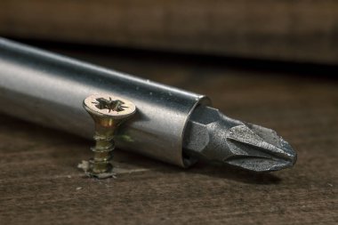 Kendi kendine dokunan vida, tahta bir tahtaya vidalanmış. Tahta için vida