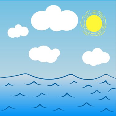 Deniz ve okyanus vektör çizim el kare kağıt üzerine çizilmiş öğeleri