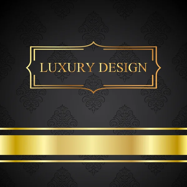 Luxe vintage vector kaart. Zwarte achtergrond met mooie ornamenten en gouden frame. — Stockvector