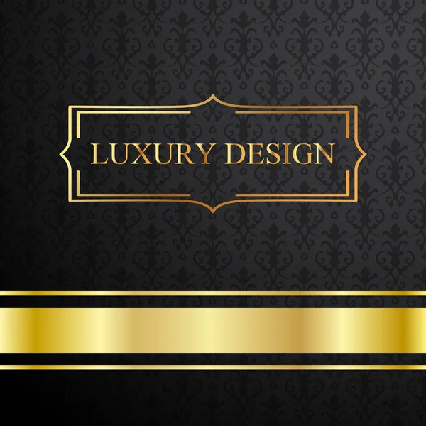 Luxury vintage vector card. Black background with beautiful ornaments and gold frame. — Stock Vector