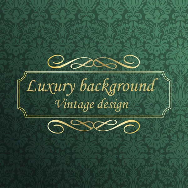 Retro luxusní zelené pozadí s zlatým rámem — Stockový vektor