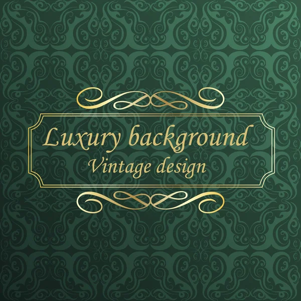 Vintage luxury green background with golden frame — Stock Vector