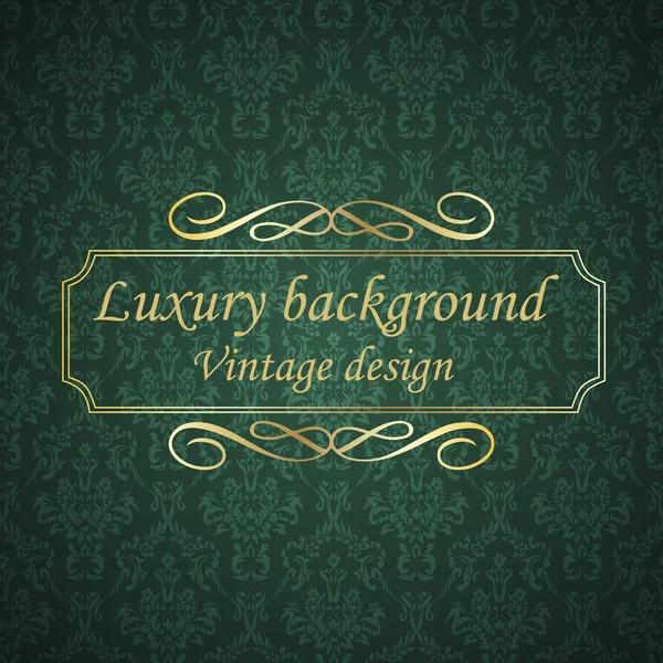 Vintage luxe groene achtergrond met gouden frame — Stockvector