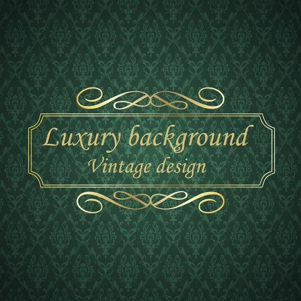 Retro luxusní zelené pozadí s zlatým rámem — Stockový vektor