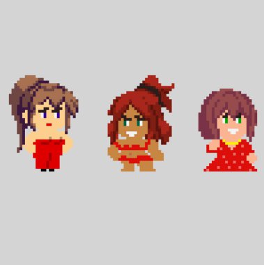 Sanat tarzında piksel karakterlerin kümesi