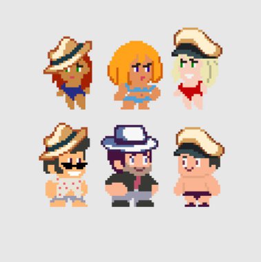 Sanat tarzında piksel karakterlerin kümesi