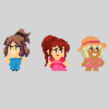 Sanat tarzında piksel karakterlerin kümesi