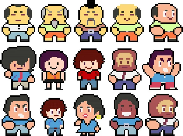 Set of funny pixel characters — Stock Vector