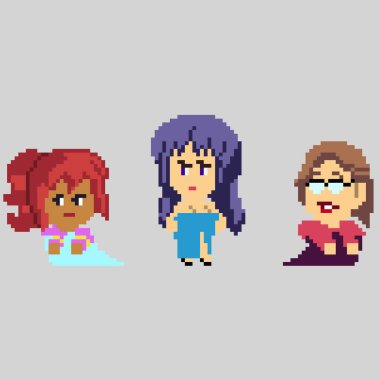 Sanat tarzında piksel karakterlerin kümesi