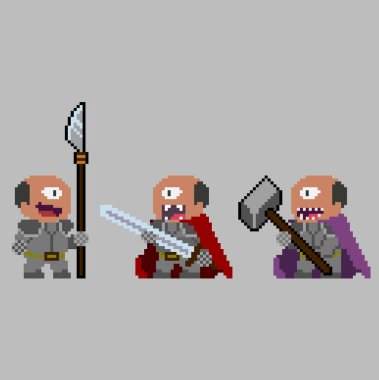 Sanat tarzında piksel karakterlerin kümesi