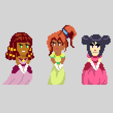 Sanat tarzında piksel karakterlerin kümesi