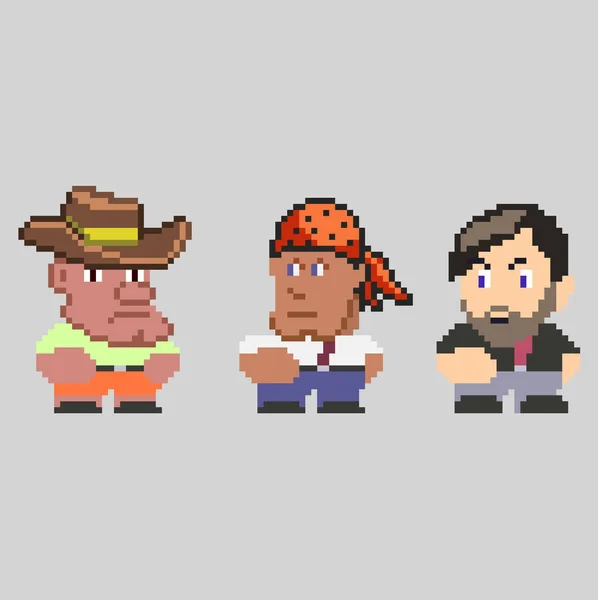 Conjunto de personajes pixel men en estilo art — Vector de stock